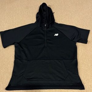 New Balance Black Short-Sleeve Hooded Half-Zip Pullover